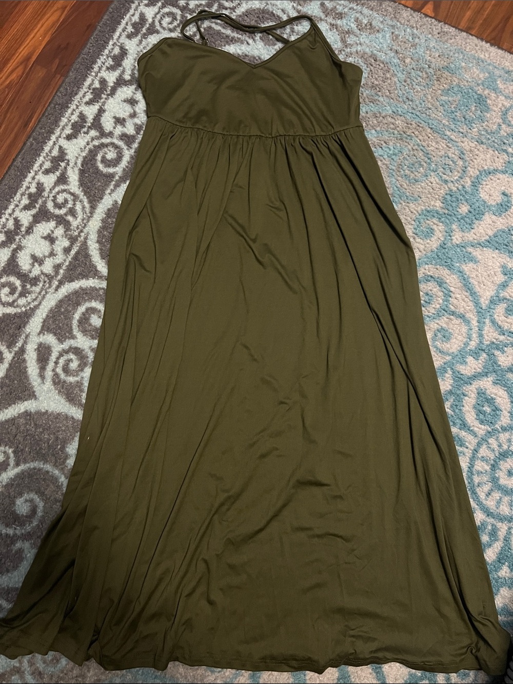 Olive Green Women's Maxi Dress - Sleeveless Spaghetti Strap